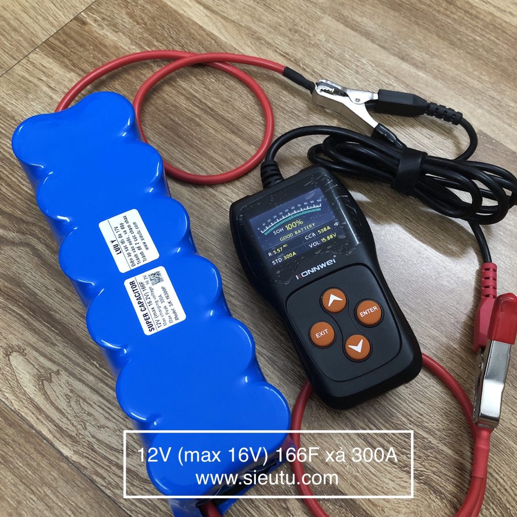 Siêu tụ điện 12V xả 300A đề nổ xe ô tô không cần acquy Siêu tụ điện 12V xả 300A đề nổ xe ô tô không cần acquy